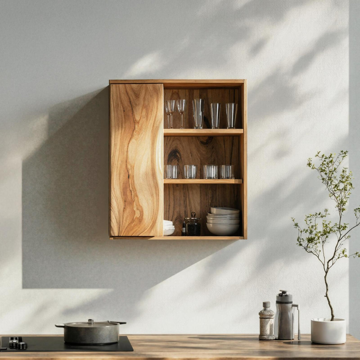 Rustic Solid Wood Kitchen Storage Bin, Decorative Countertop Spice & Pantry Container Organizer