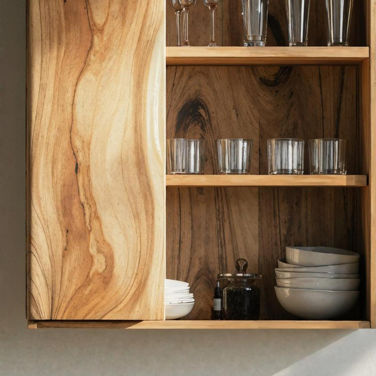 Rustic Solid Wood Kitchen Storage Bin, Decorative Countertop Spice & Pantry Container Organizer