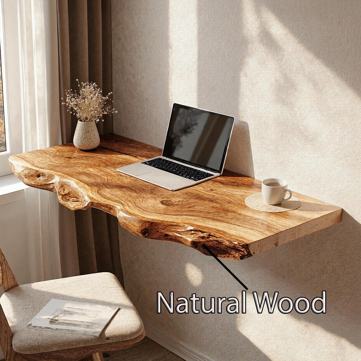 Rustic Wooden Floating Table For Comfort Oriented Bedroom Design