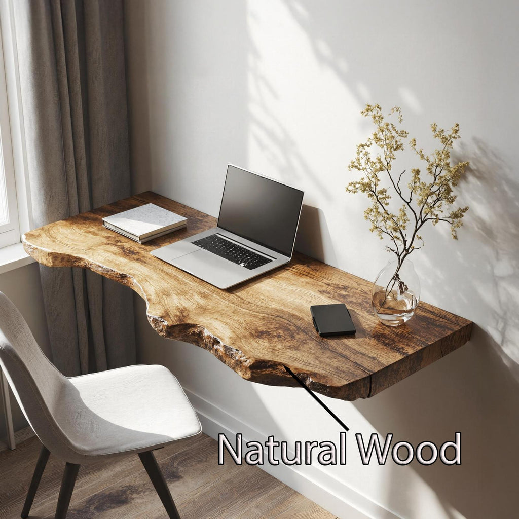 Farmhouse Solid Wood Floating Desk For Organic Living Room Design
