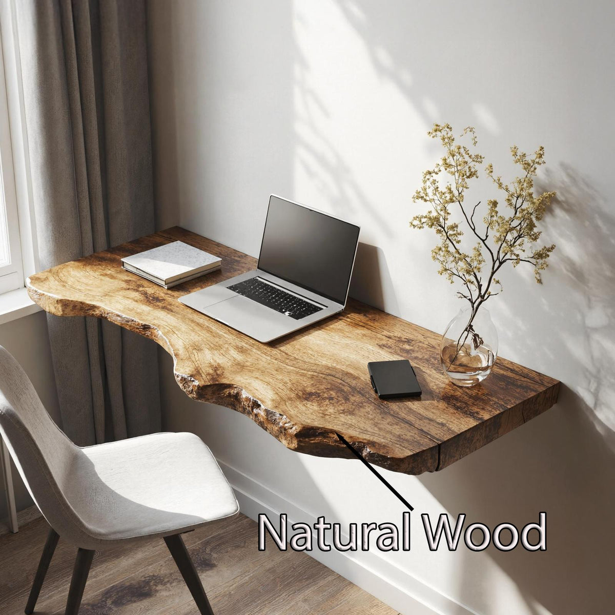 Farmhouse Solid Wood Floating Desk For Organic Living Room Design