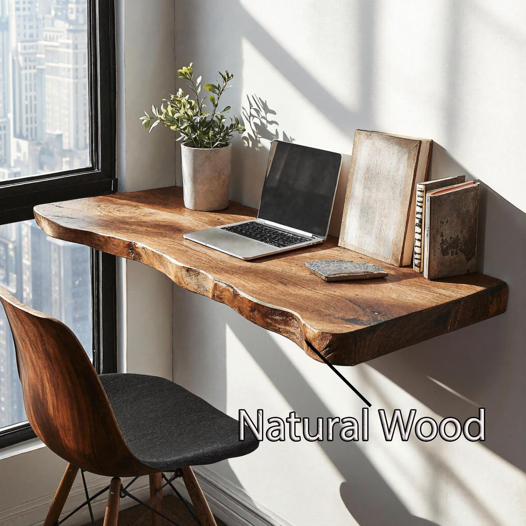 Rustic Solid Wood Floating Table, Wall-Mounted Bedside Console & Space-Saving Study Desk for Home
