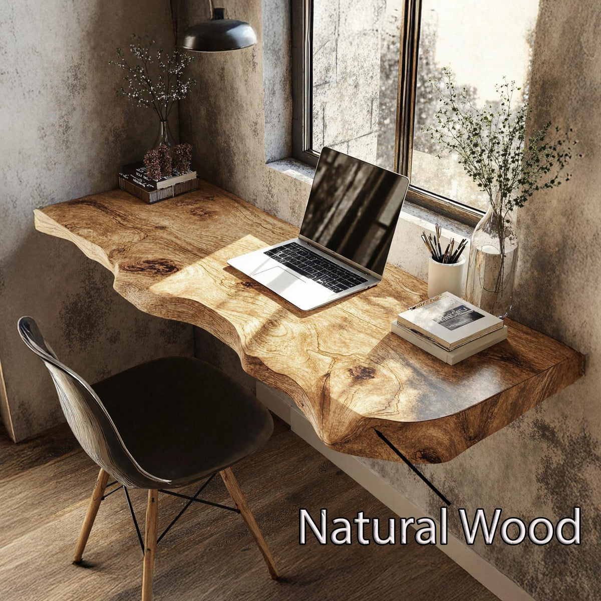 Mid Century Solid Wood Floating Desk For Sleek Home Styling