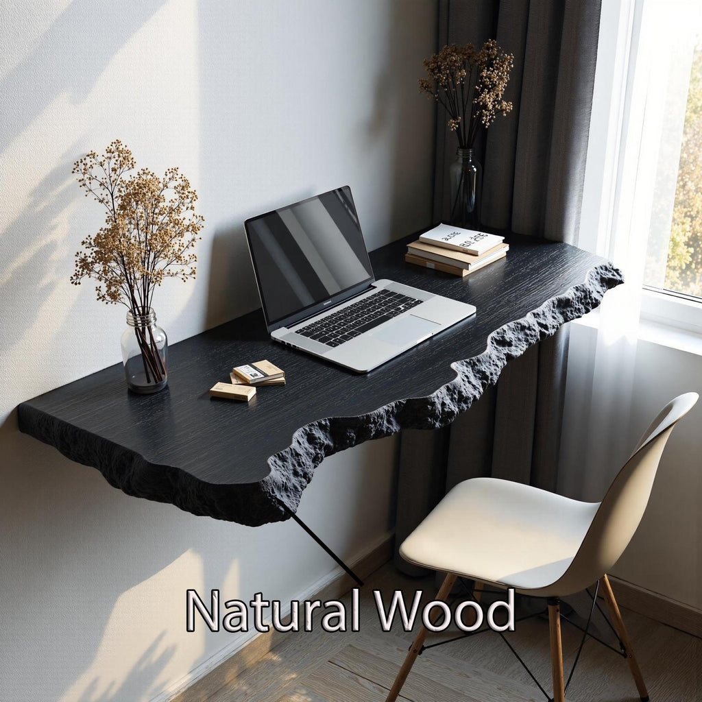 Farmhouse Solid Wood Floating Desk, Minimalist Wall-Mounted Computer Study Desk for Home Office