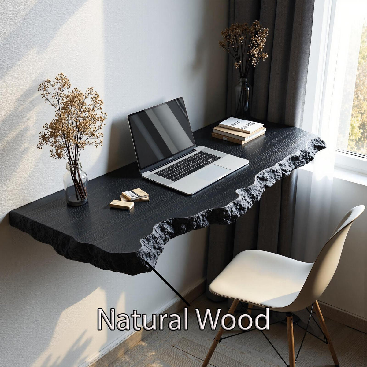 Farmhouse Solid Wood Floating Desk, Minimalist Wall-Mounted Computer Study Desk for Home Office