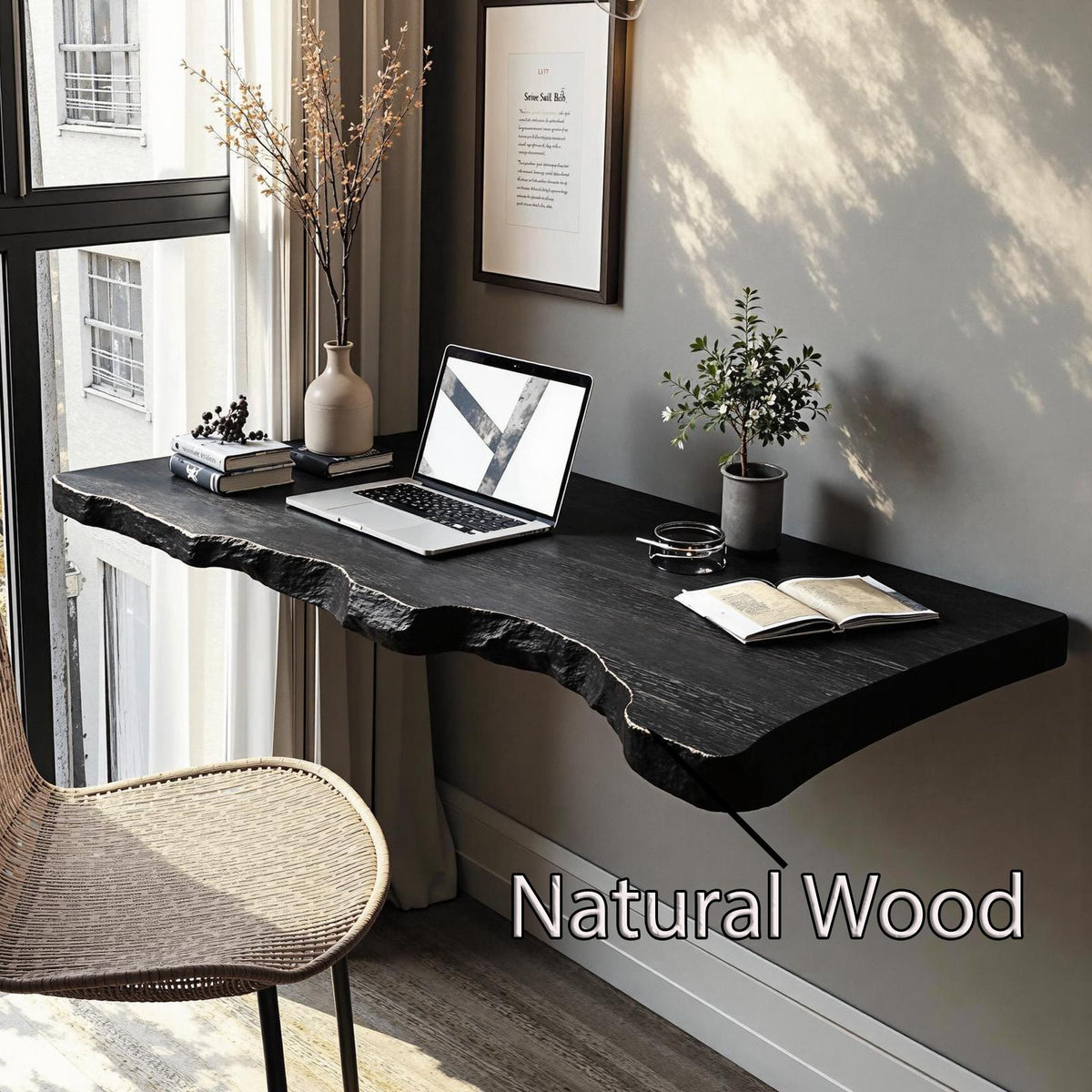 Farmhouse Solid Wood Floating Desk, Wall-Mounted Vanity & Computer Console Table for Living Room