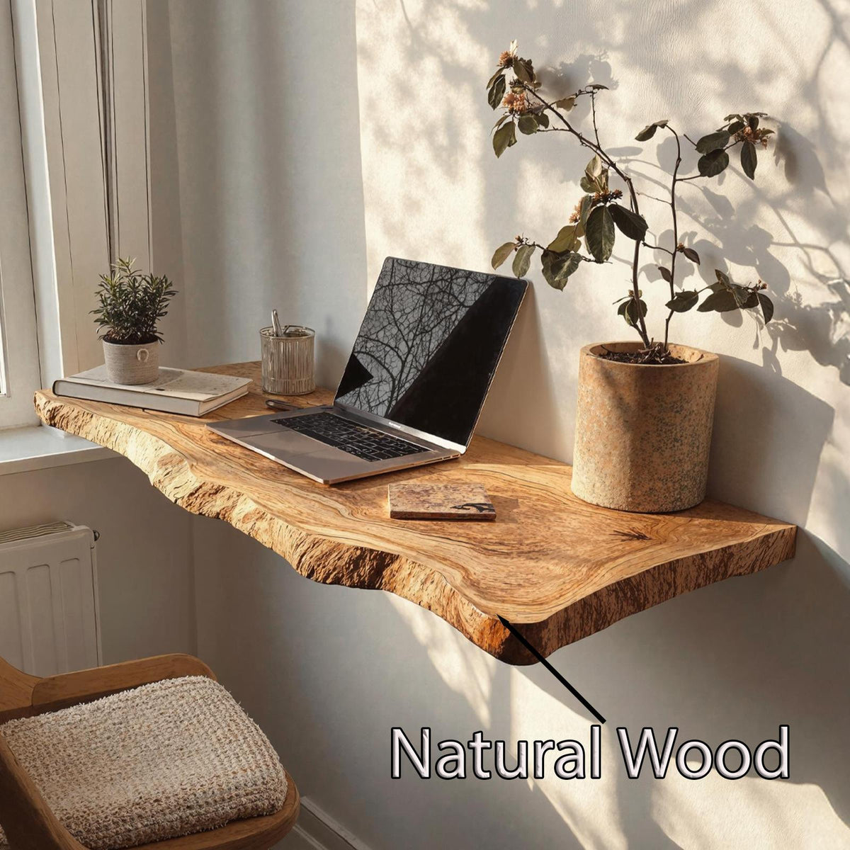 Farmhouse Solid Wood Floating Desk, Space-Saving Wall-Mounted Computer Desk for Home Office