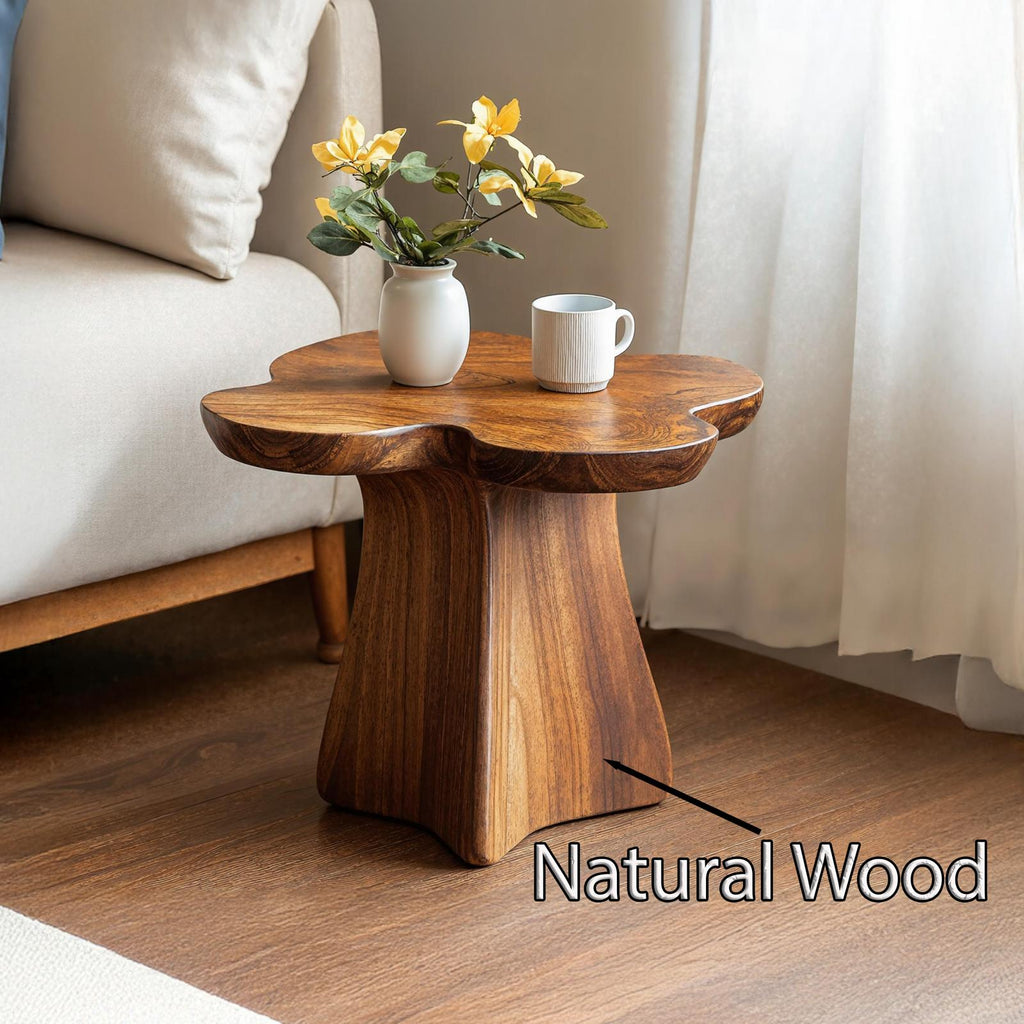 Rustic Solid Wood End Table, Handcrafted Bedside Nightstand & Living Room Accent Table for Small Spaces