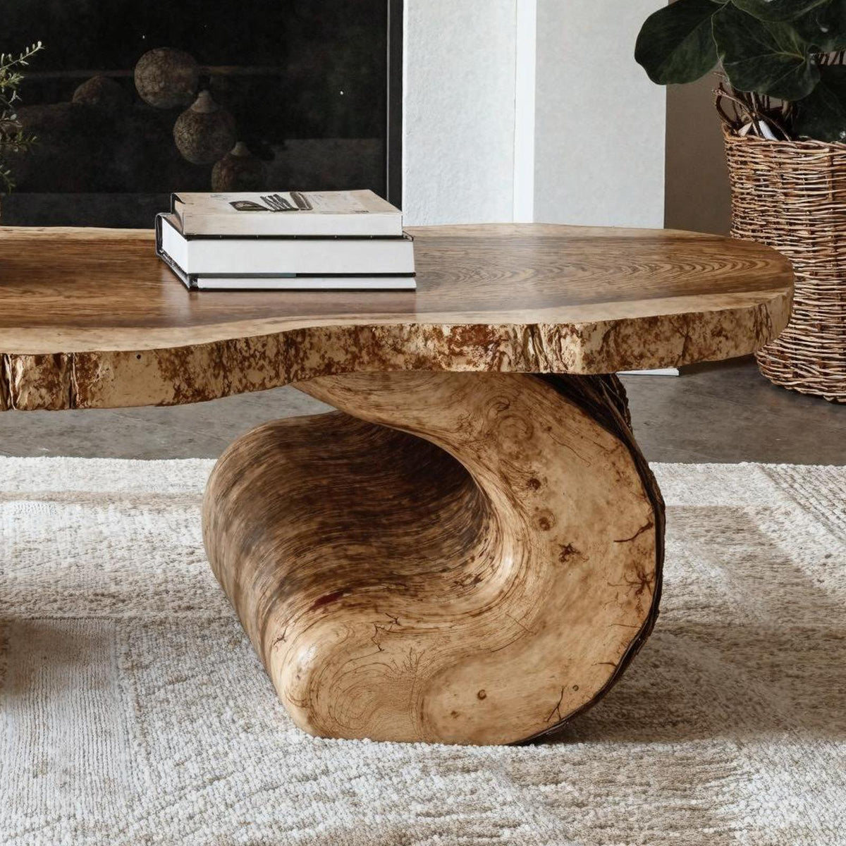 Handcrafted Rustic Wood Coffee Table, Solid Wood Live Edge Central Table for Cozy Living Room Decor