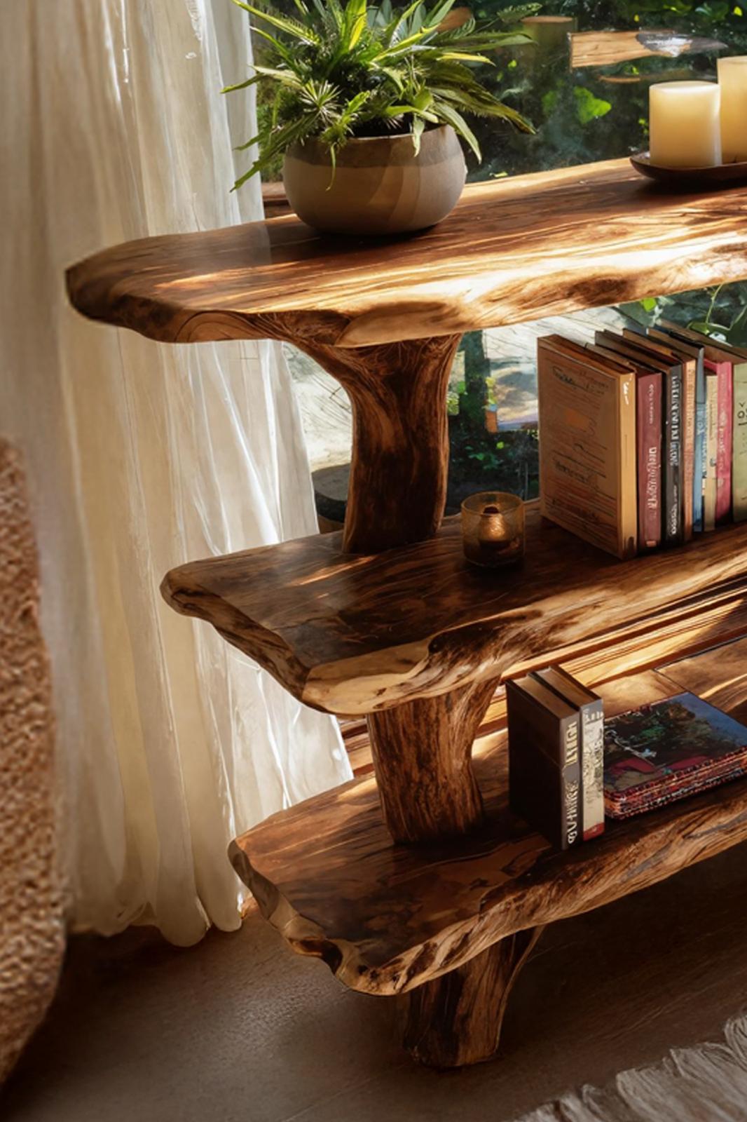 Spry Interior Mid Century Live Edge Console Table, Solid Wood Slab Entryway Table for Stylish Living Room Decor, SILDTTNCS068