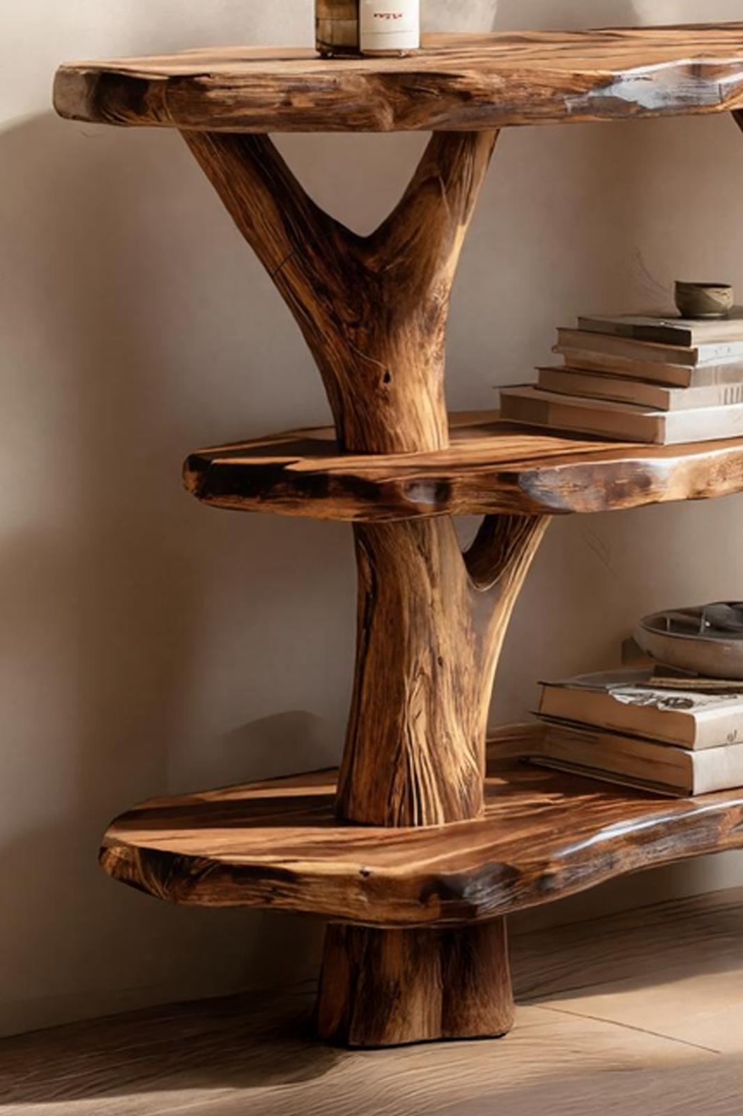 Spry Interior Mid Century Live Edge Entryway Console Table, Solid Wood Slab Accent Table for Modern Rustic Living Room, SILDTTNCS044