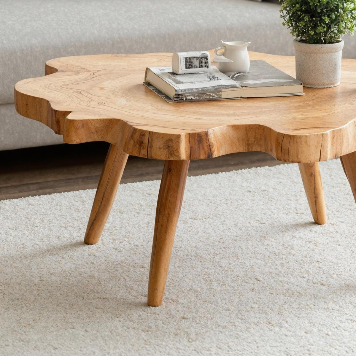 Spry Interior Mid Century Solid Wood Coffee Table, Retro Handcrafted Low Center Table for Classic Living Room Home Decor, SILDTTRCF017