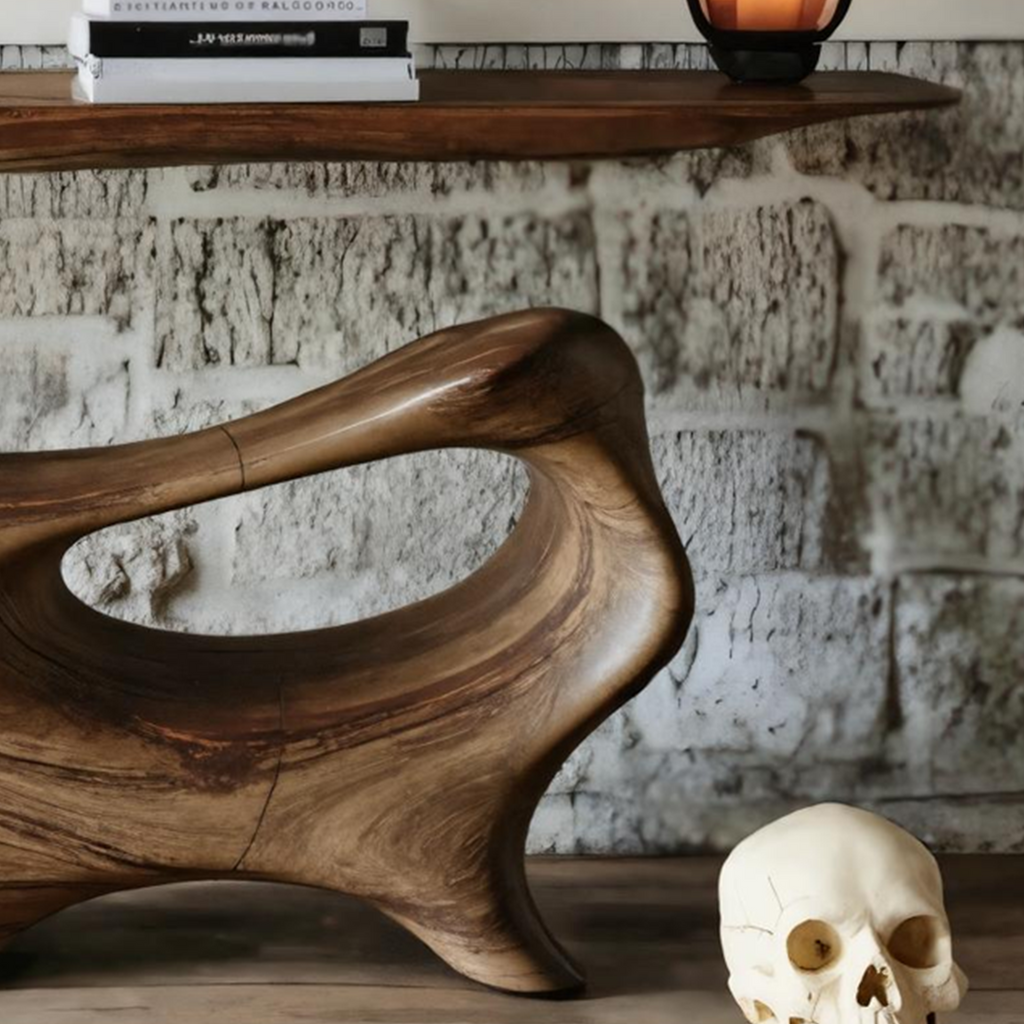 Mid Century Solid Wood Console Table, Live Edge Entryway Foyer Sofa Table, Halloween Holiday Accent Furniture Decor