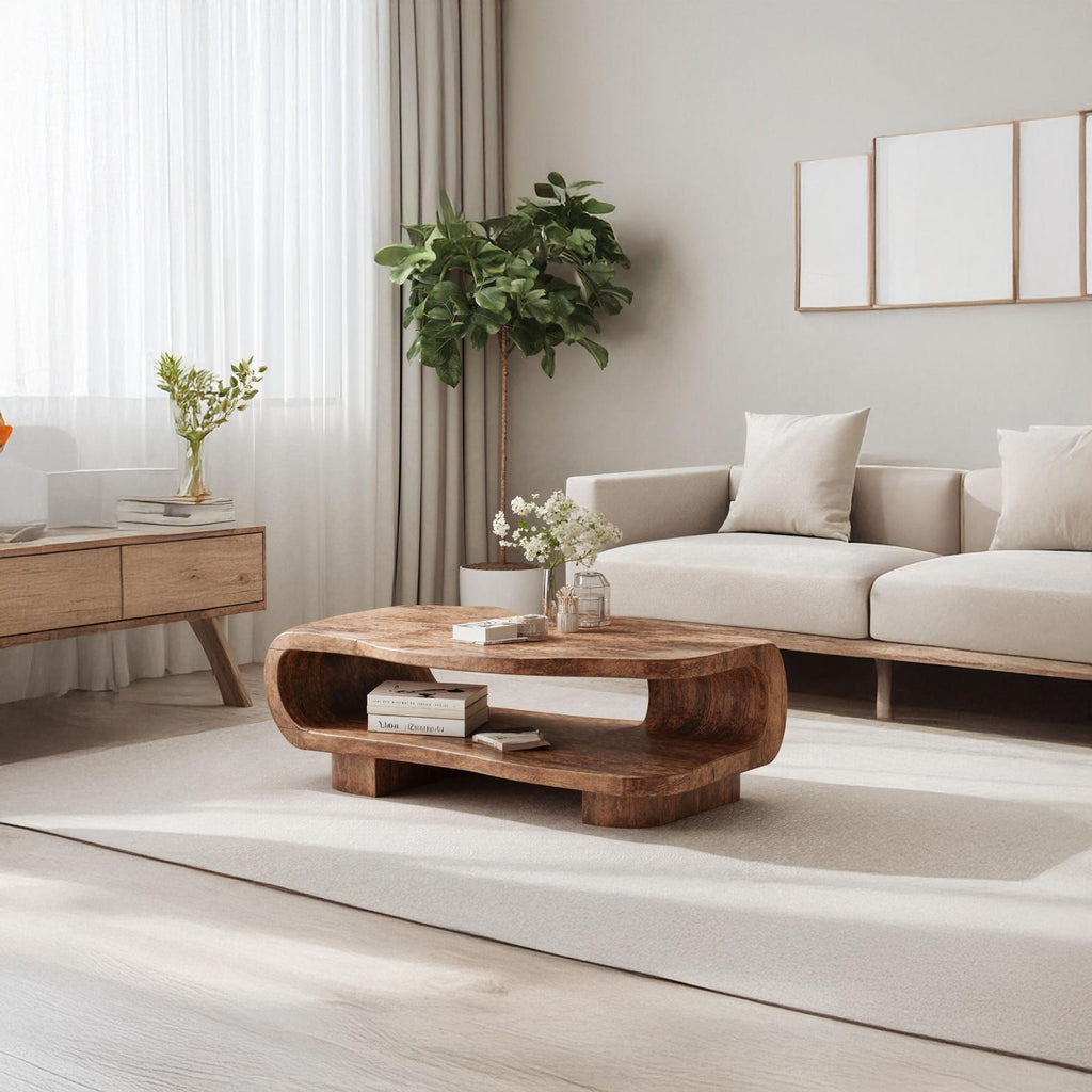 Farmhouse Wooden Coffee Table For Entryway Accent