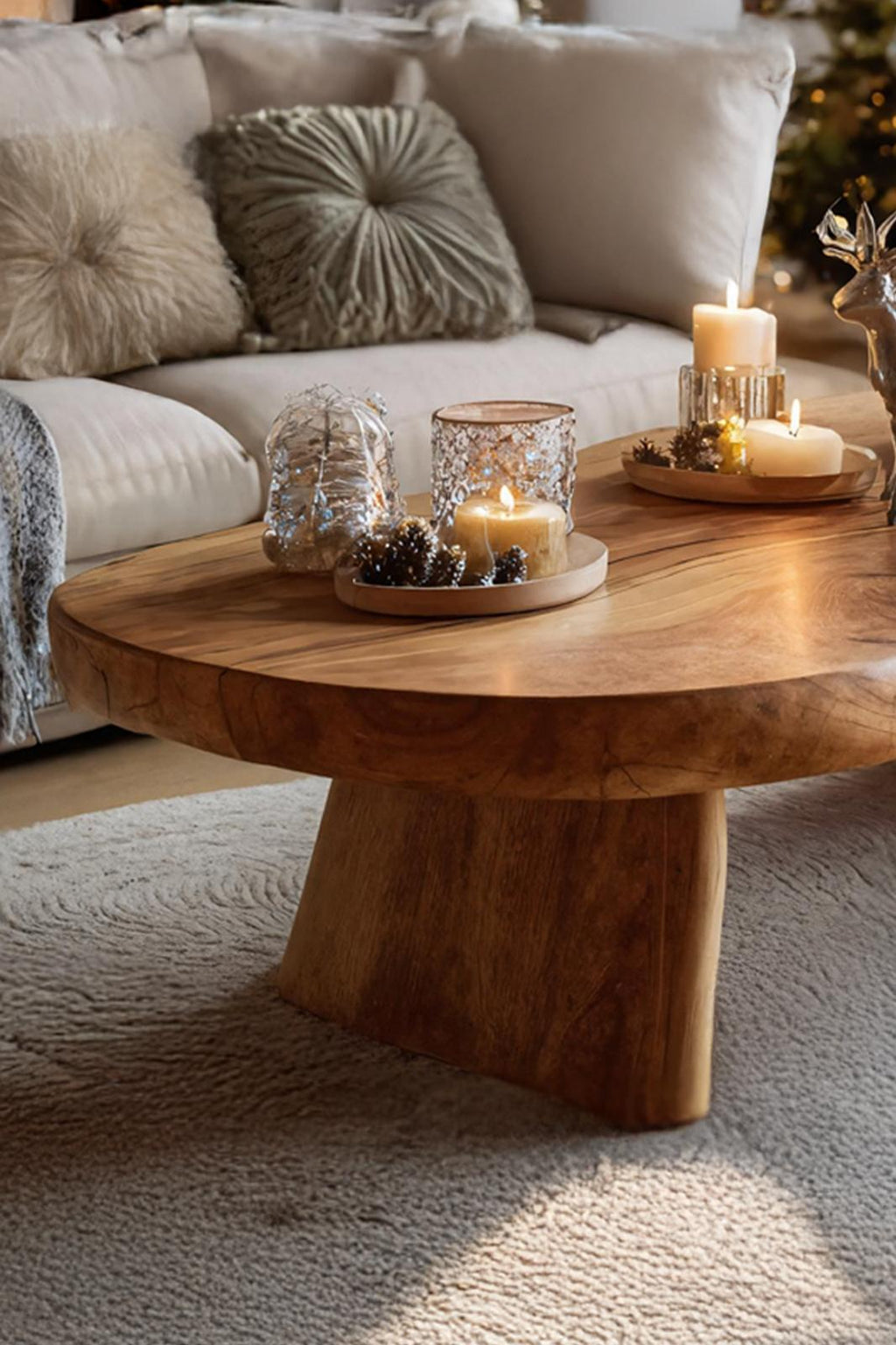 Spry Interior Handcrafted Rustic Solid Wood Coffee Table, Natural Edge Wooden Center Table, Mid-Century Modern Living Room Accent SILDTTRCCF013