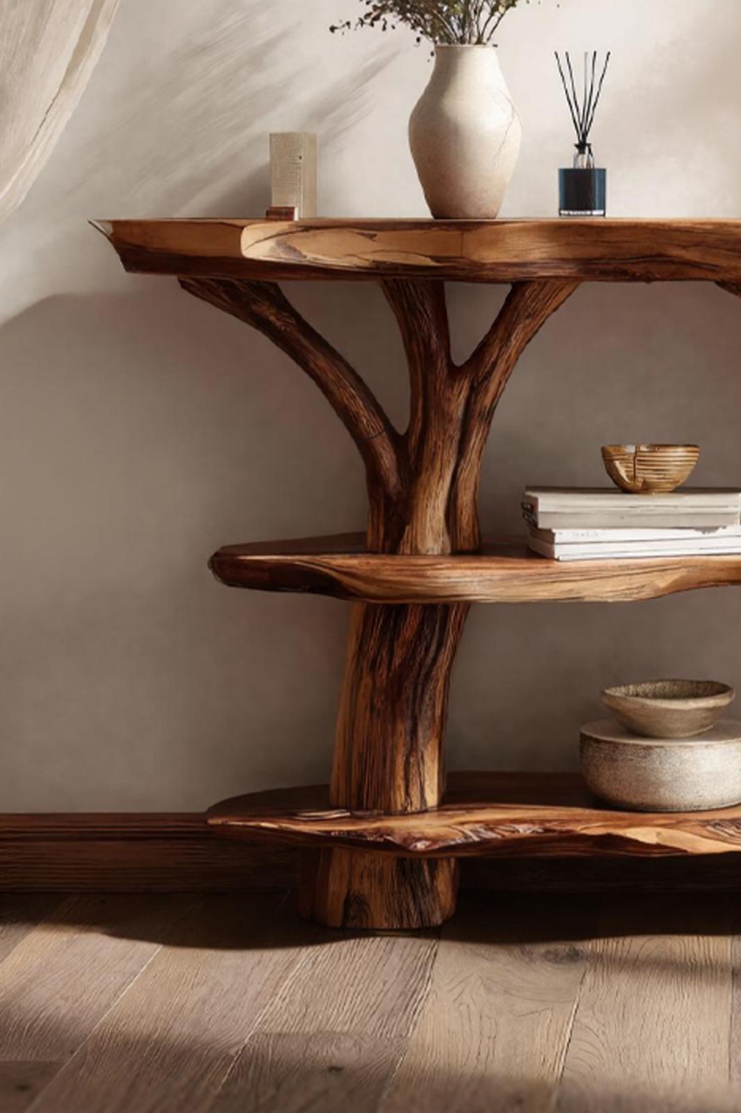 Spry Interior Farmhouse Live Edge Console Table, Solid Wood Slab Entryway Table for Country Rustic Home Decor, SILDTTNCS042