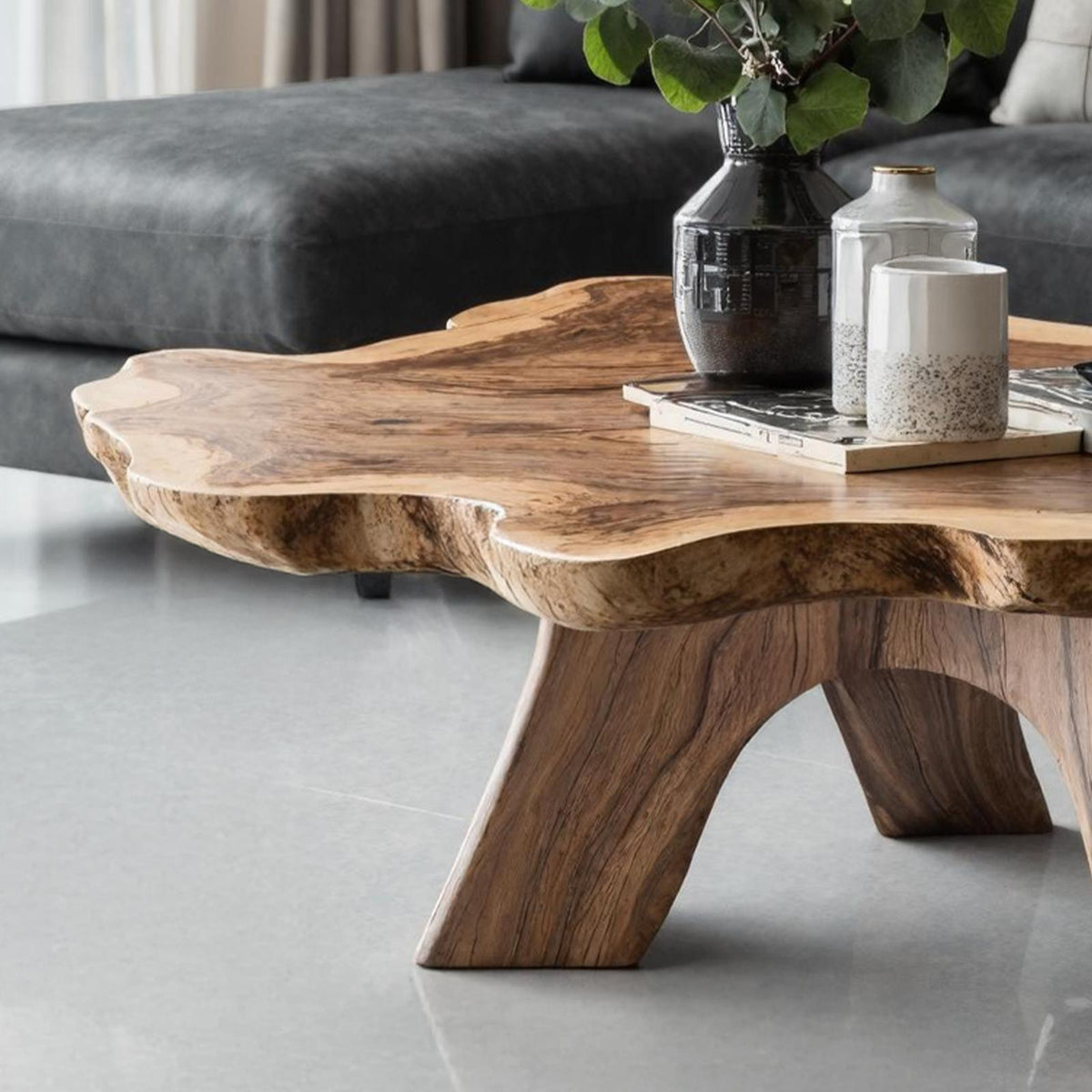 Teezano Rustic Solid Wood Low Coffee Table, Handcrafted Live Edge Center Table for Organic Living Room Decor, SILDTTNCF014