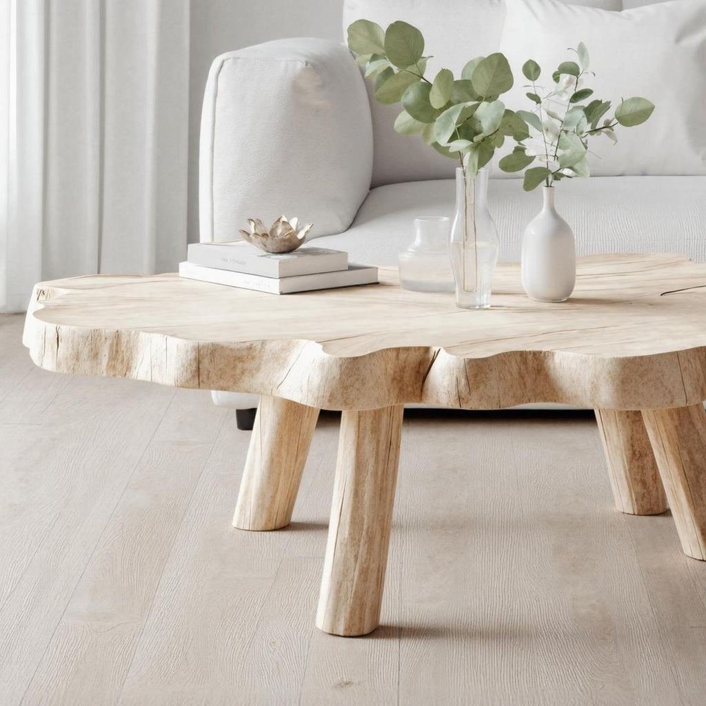 Spry Interior Handcrafted Solid Wood Coffee Table, Live Edge Natural Wood Low Center Table for Living Room Furniture, SILDTTRCF004