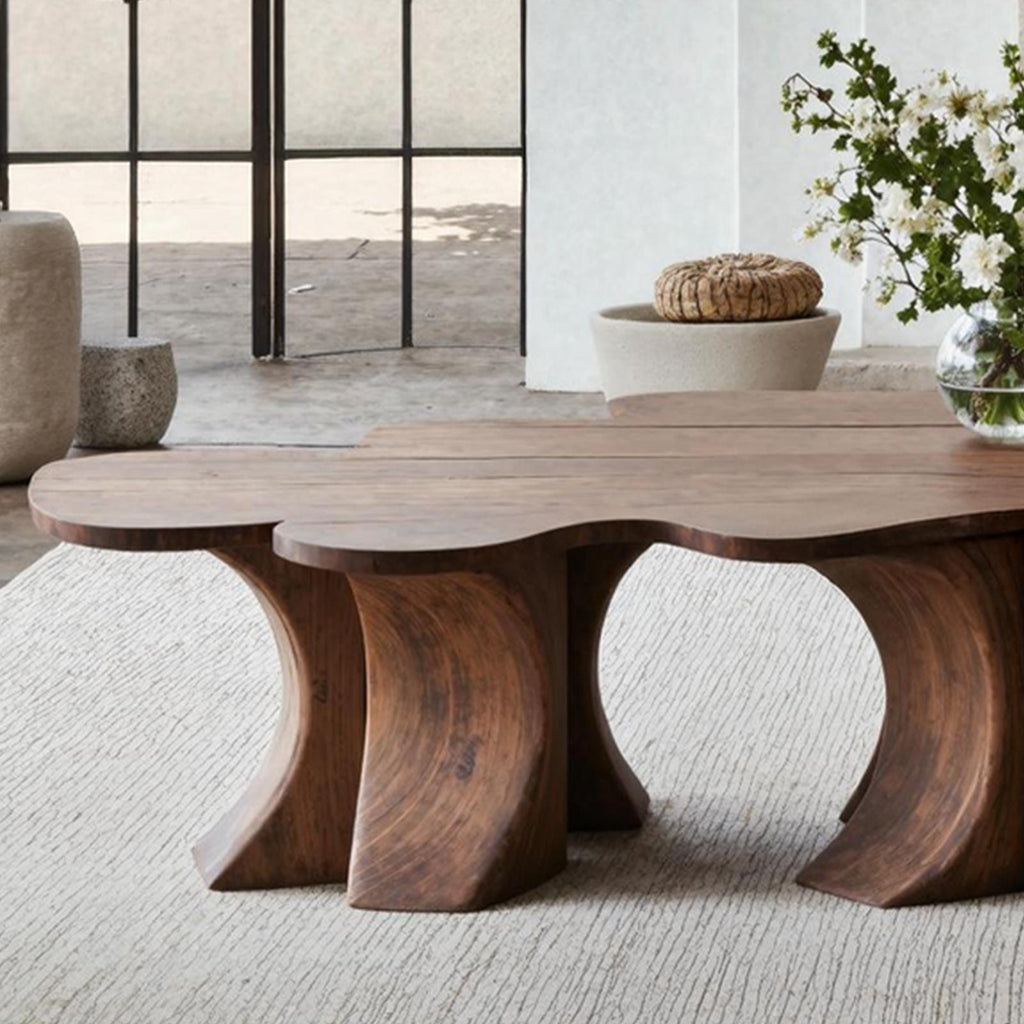 Spry Interior Rustic Solid Wood Coffee Table, Handcrafted Live Edge Low Center Table for Cosy Wooden Home Atmosphere, SILDTTNCF018