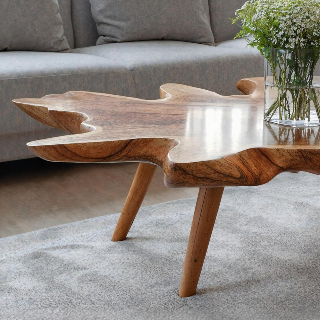 Spry Interior Handcrafted Solid Wood Low Coffee Table, Rustic Live Edge Center Table for Wooden Living Room Decor, SILDTTNCF026