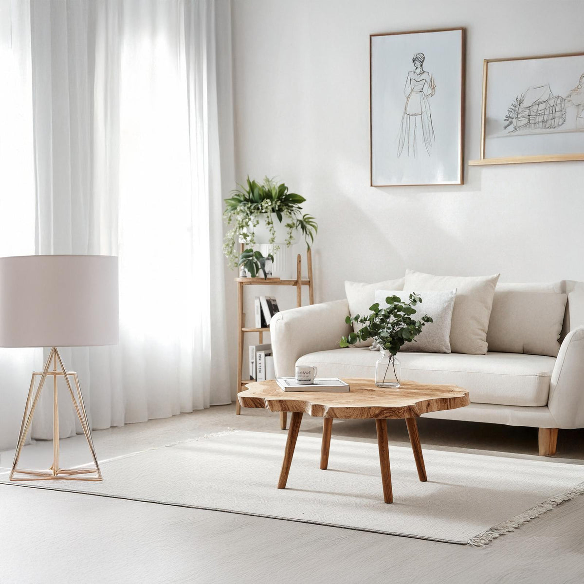 Rustic Solid Wood Coffee Table, Handcrafted Natural Slab Low Center Table for Boho Home Living Room Styling