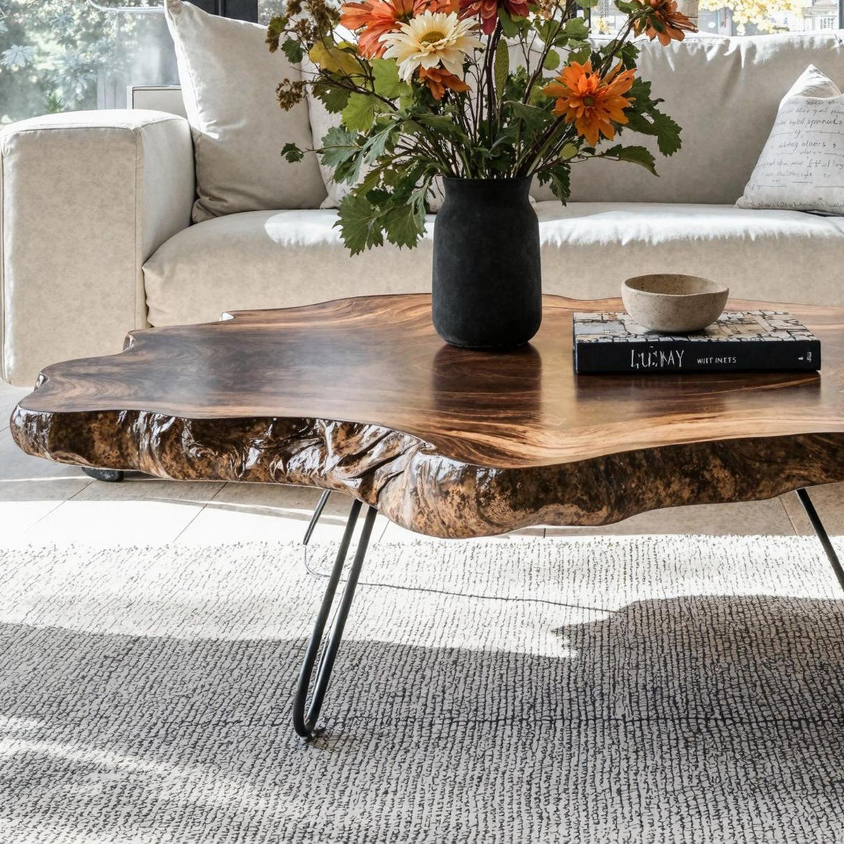 Mid Century Solid Wood Coffee Table, Retro Handcrafted Low Center Table for Modern Living Room Design