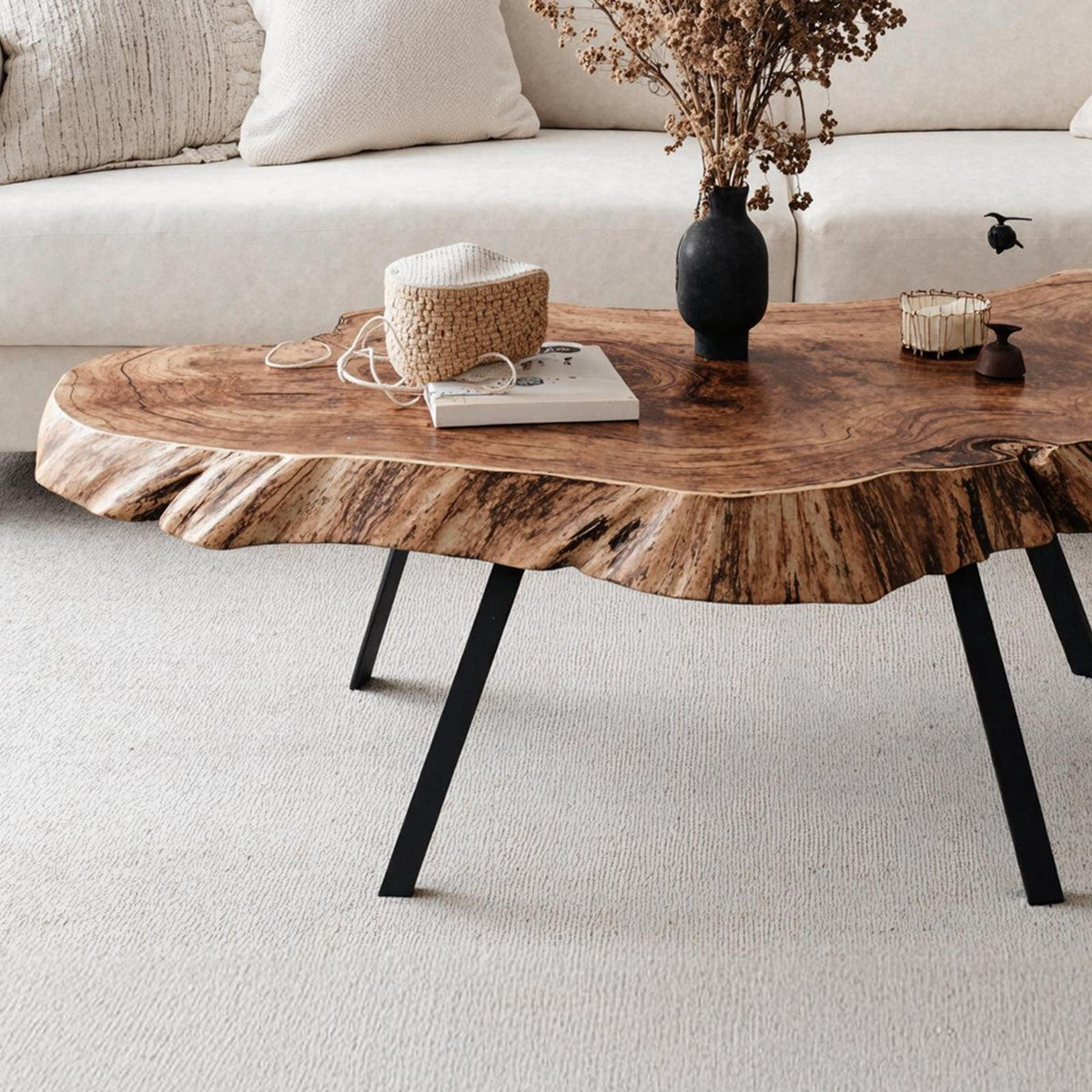 Spry Interior Mid Century Low Coffee Table, Handcrafted Minimalist Solid Wood Center Table for Living Room Lounge, SILDTTRCF010