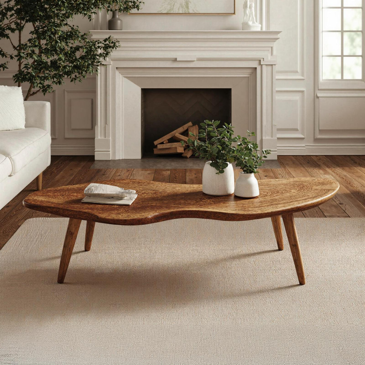 Spry Interior Handcrafted Wood Coffee Table, Rustic Solid Wood Live Edge Central Table for Unique Living Room Decor, SILDTCF064
