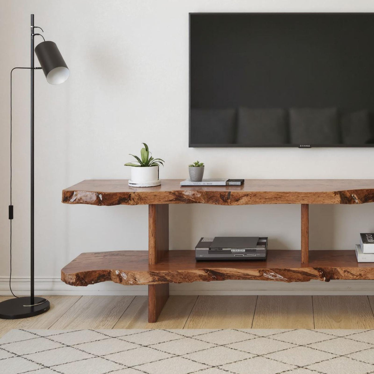 Natural Wood Storage Media Console TV Stand