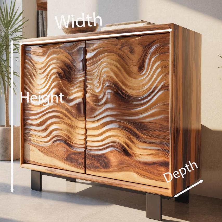 Modern Wavy Front Wooden Cabinet, Artistic Solid Wood Sideboard & Buffet Credenza for Entryway & Living Room