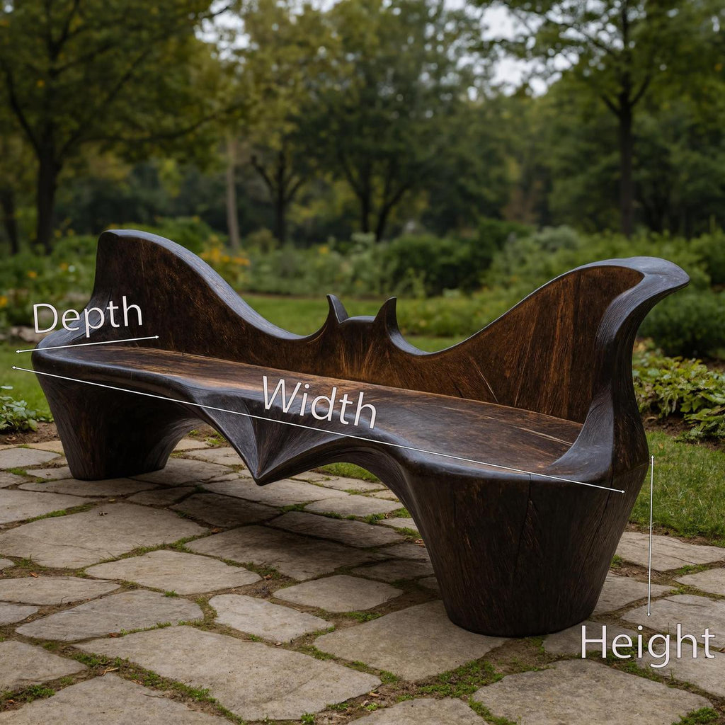Artistic Sculpted Solid Wood Outdoor Bench, Organic Design Wooden Seating for Garden, Patio & Backyard
