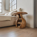Artistic Wooden Bedside Table, Modern Curved Solid Wood Nightstand with Storage Shelves for Bedroom Decor
