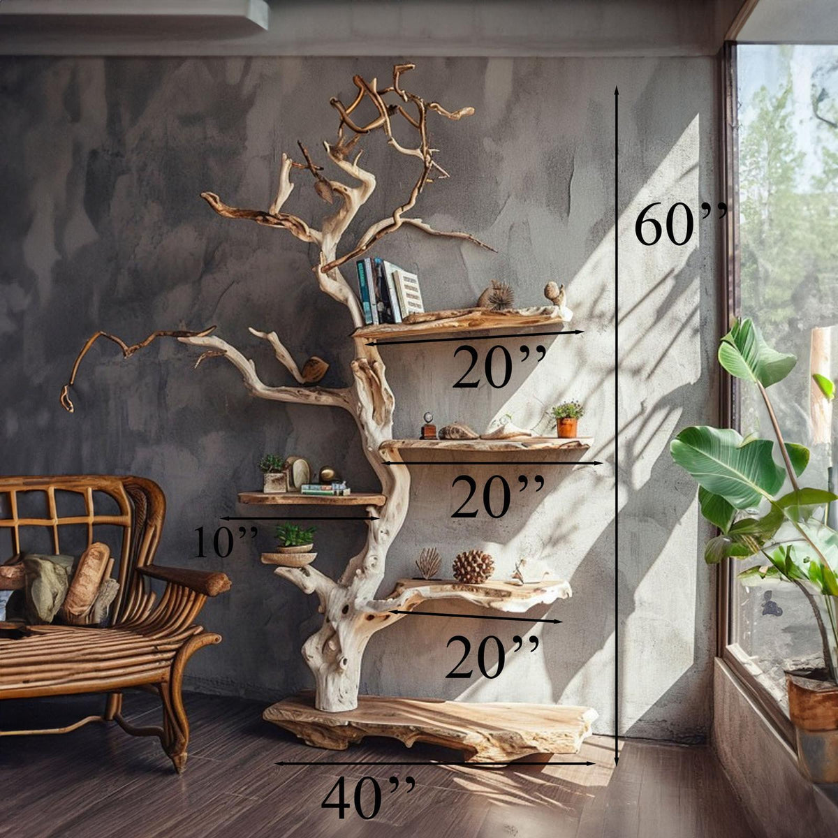 Tree Branch Standing Corner Shelf Solid Wood