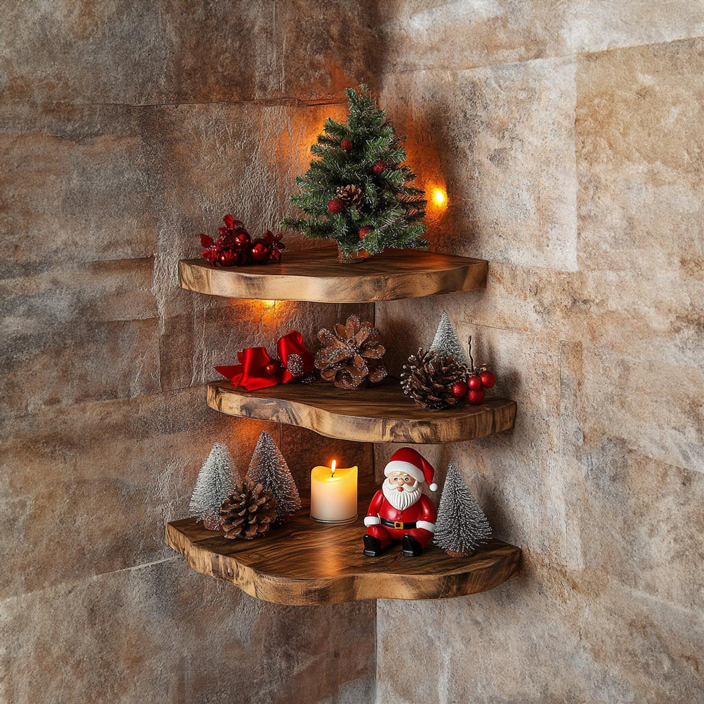 Floating Corner Shelf Xmas Walnut Floating Shelf Christmas Decor