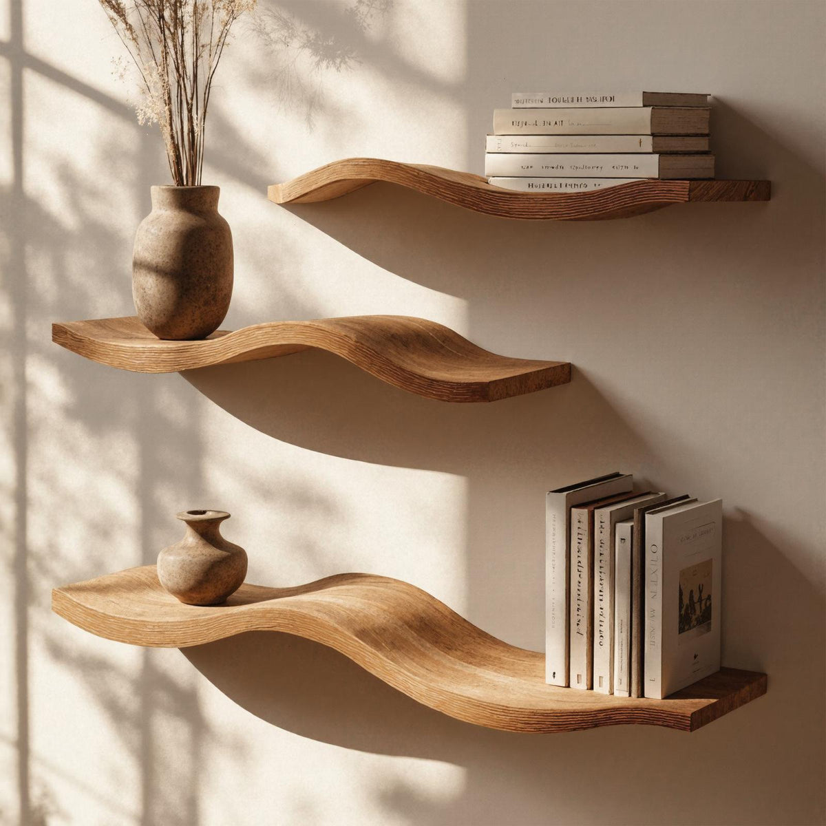 Wavy Wood Floating Shelves Living Room Farmhouse Live Edge Shelf