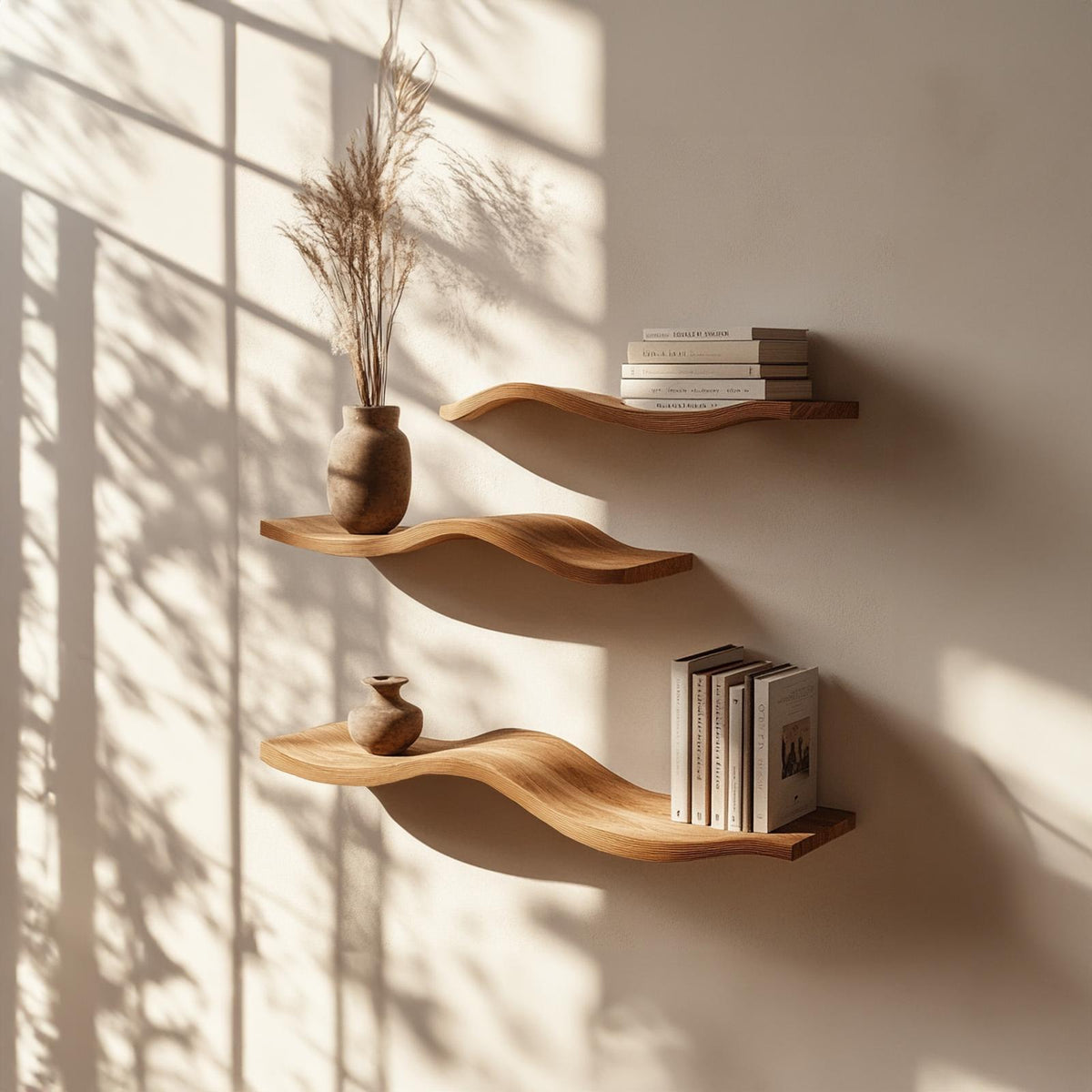 Wavy Wood Floating Shelves Living Room Farmhouse Live Edge Shelf