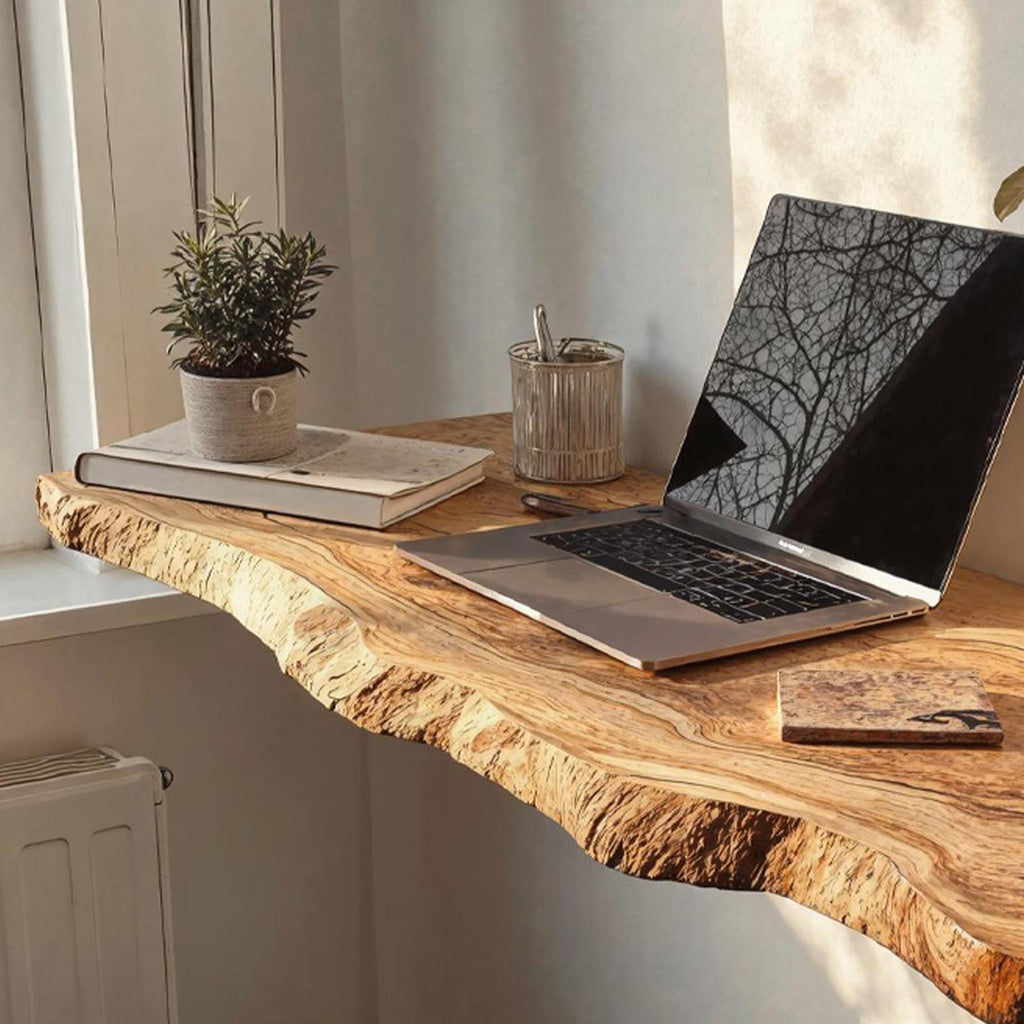 Farmhouse Solid Wood Floating Desk, Space-Saving Wall-Mounted Computer Desk for Home Office