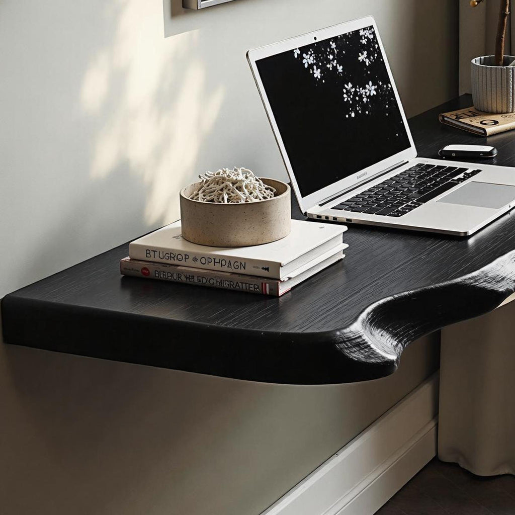 Vintage Solid Wood Floating Table, Wall-Mounted Bedside Console Desk for Decorative Home Styling