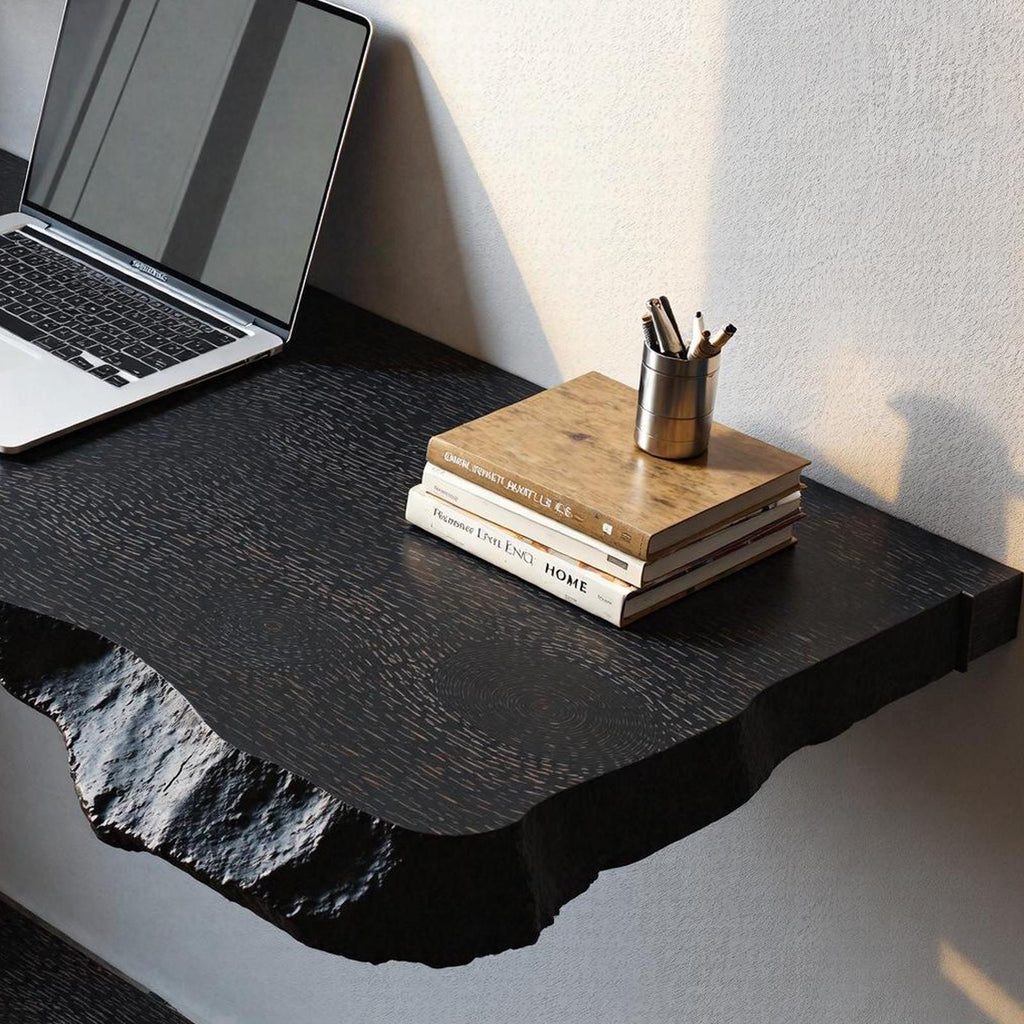 Mid-Century Solid Wood Floating Desk, Modern Wall-Mounted Laptop Console for Space-Saving Home Office