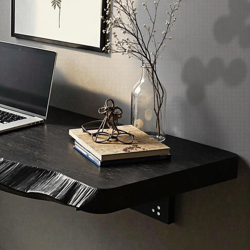 Rustic Solid Wood Floating Table, Space-Saving Wall-Mounted Bedside Desk & Vanity for Bedroom