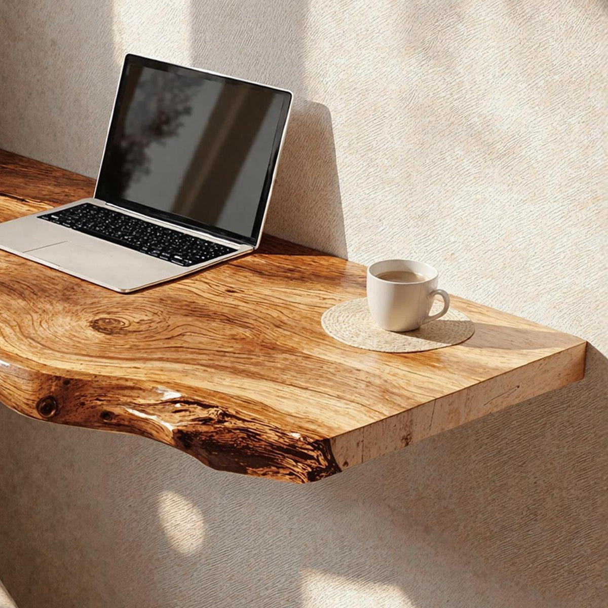 Rustic Wooden Floating Table For Comfort Oriented Bedroom Design