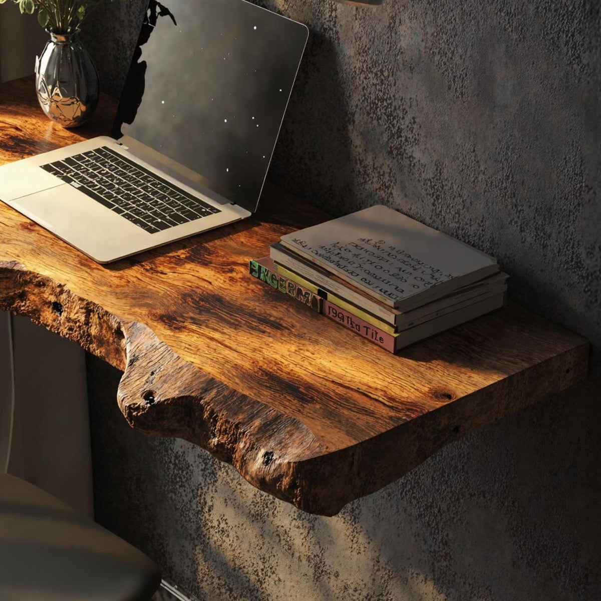Mid Century Solid Wood Floating Desk For Functional Home Office
