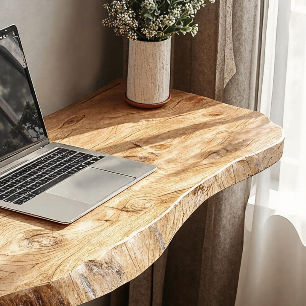 Rustic Solid Wood Floating Vanity Table, Space-Saving Wall-Mounted Console Desk for Bedroom Decor
