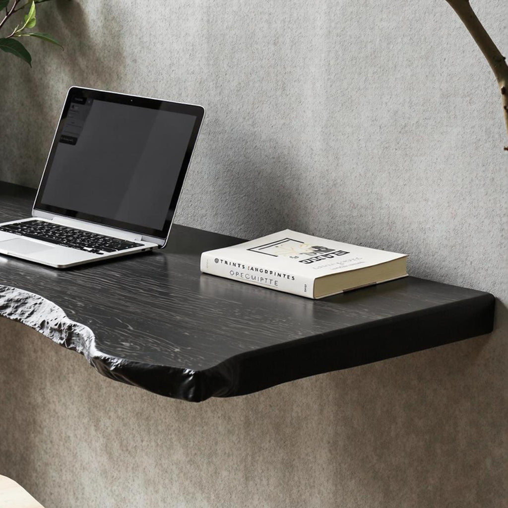 Rustic Solid Wood Floating Desk Table, Wall-Mounted Bedside Vanity Desk for Cozy Bedroom Decor