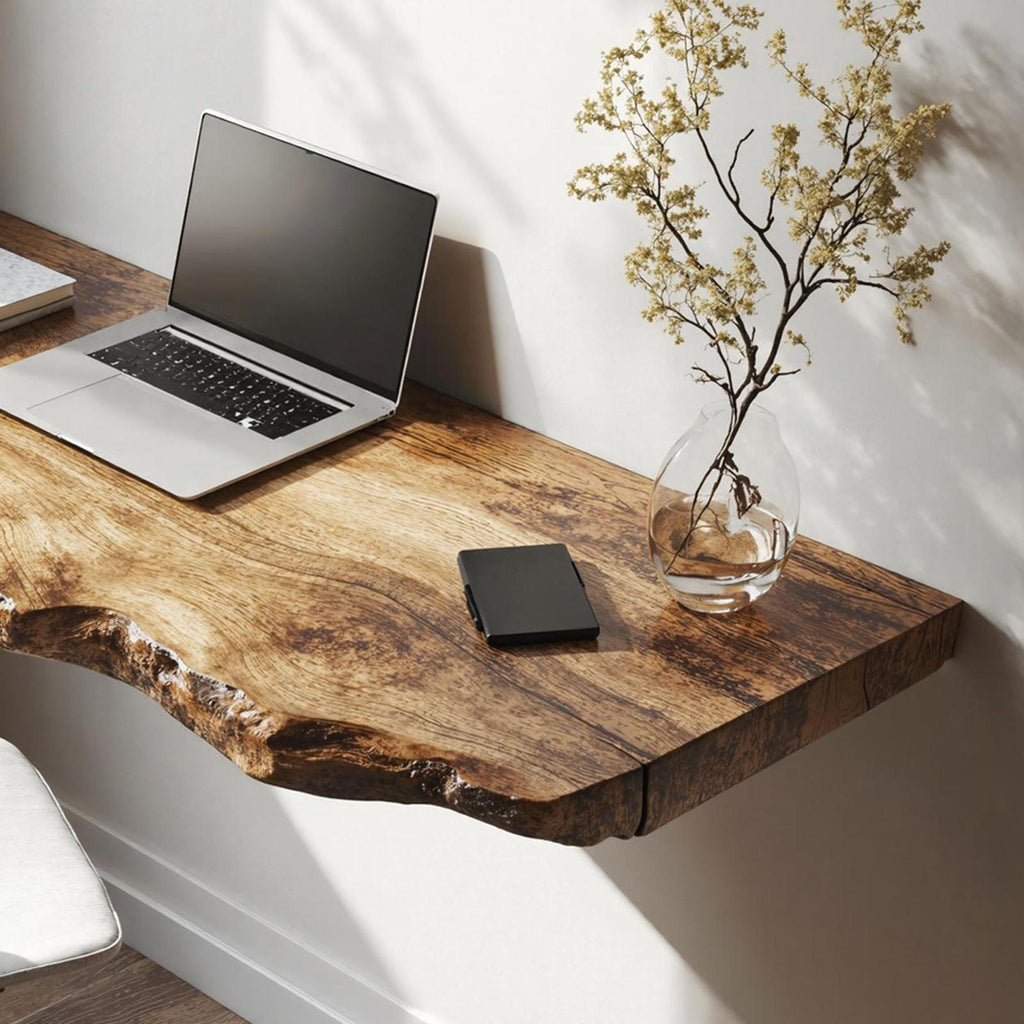 Farmhouse Solid Wood Floating Desk For Organic Living Room Design