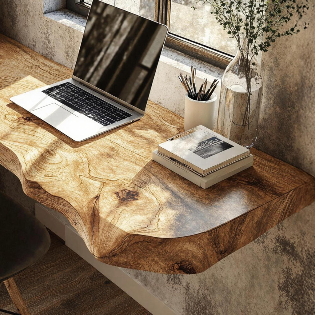 Mid Century Solid Wood Floating Desk For Sleek Home Styling