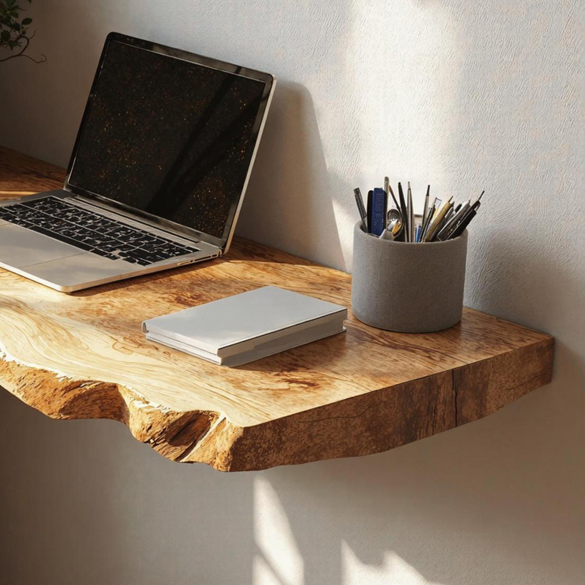 Rustic Solid Wood Floating Table Desk, Wall-Mounted Bedside Vanity and Laptop Console for Bedroom