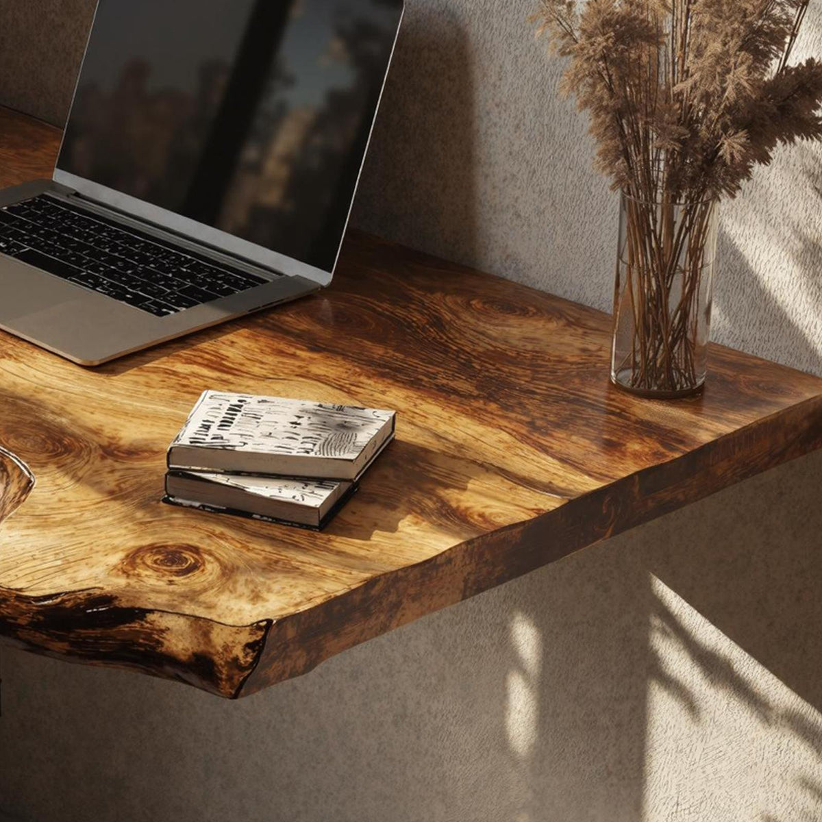 Rustic Solid Wood Floating Table Desk, Wall-Mounted Accent Shelf & Bedside Console for Bedroom