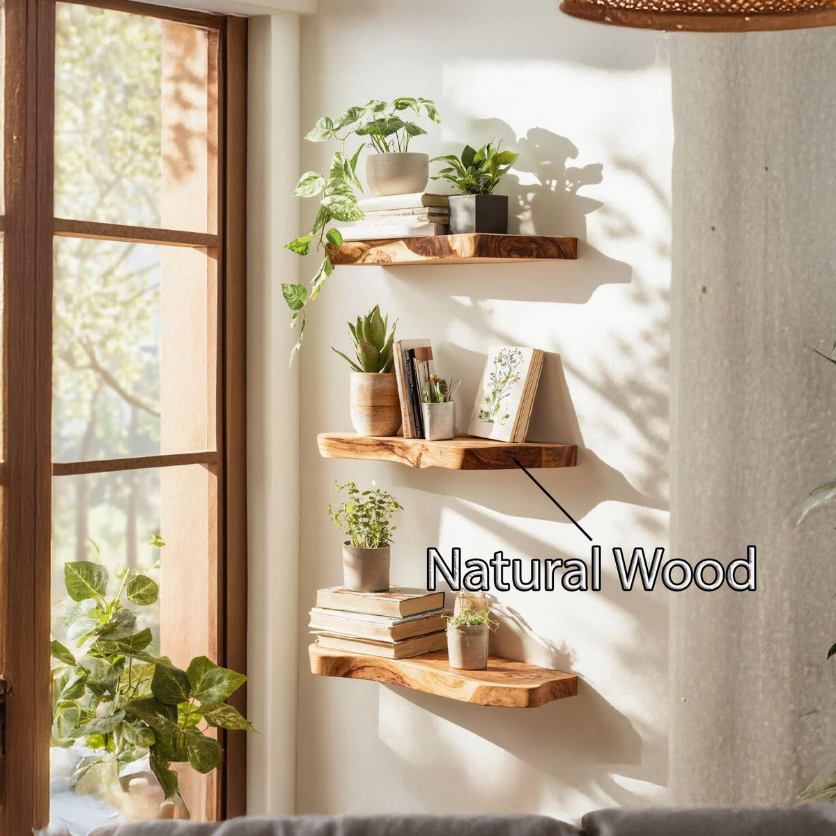 Spry Interior Farmhouse Live Edge Floating Shelf, Rustic Wood Wall Mounted Display Ledge for Bedroom Storage & Decor, SILDTFL156