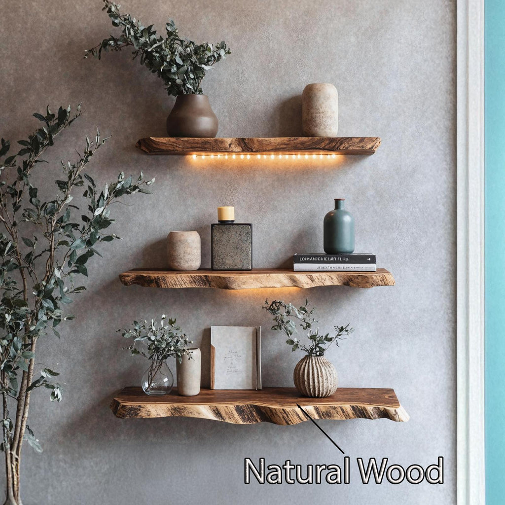 Spry Interior Rustic Live Edge Floating Shelf, Handcrafted Solid Wood Wall Mounted Display Rack for Kitchen Storage, SILDTFL158